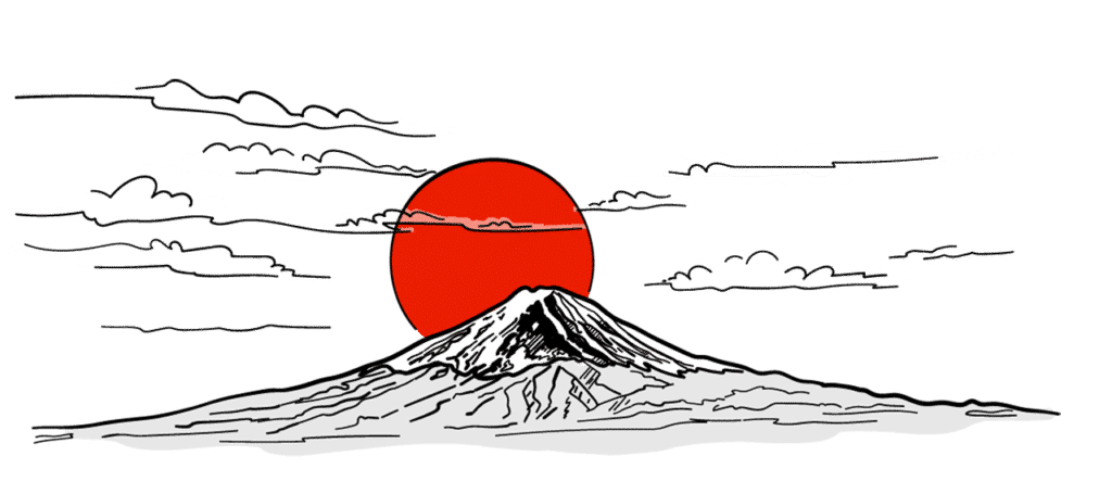 Soleil levant derrière le Mont Fuji au Japon